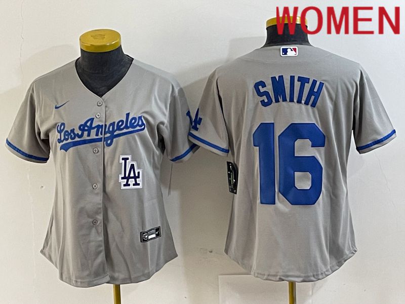 Women Los Angeles Dodgers #16 Smith Grey Game Nike 2024 MLB Jersey style 6->->Women Jersey